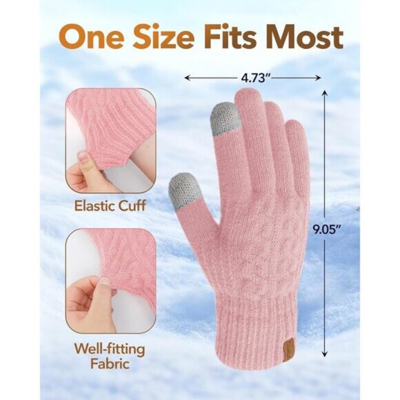 ⚡Women & Men Black+Pink Winter Touch Screen Warm Thick Fleece Lined Knit Gloves - Picture 2 of 7